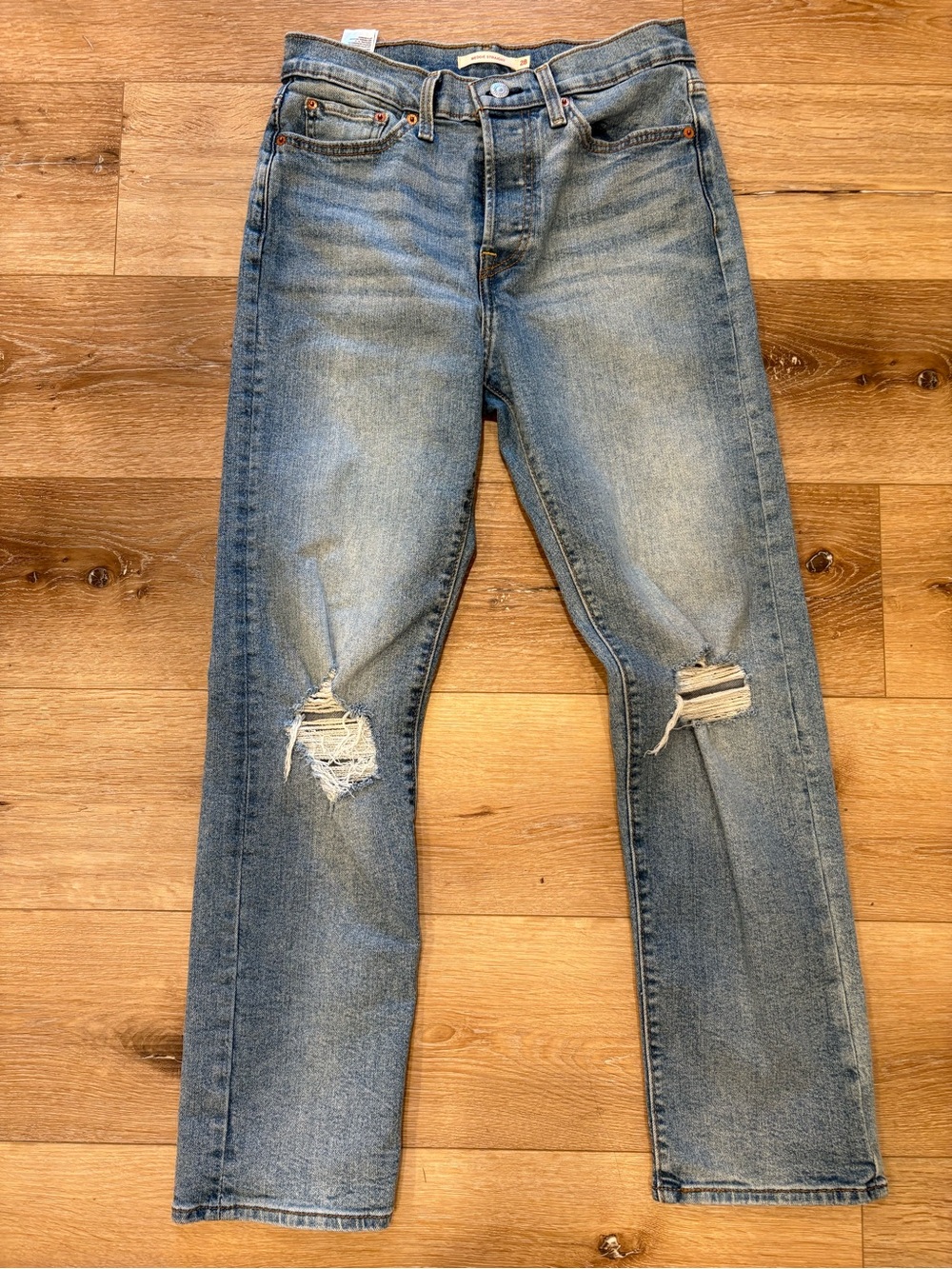 Levi's Light Blue Straight-Leg Jeans with Knee Rips